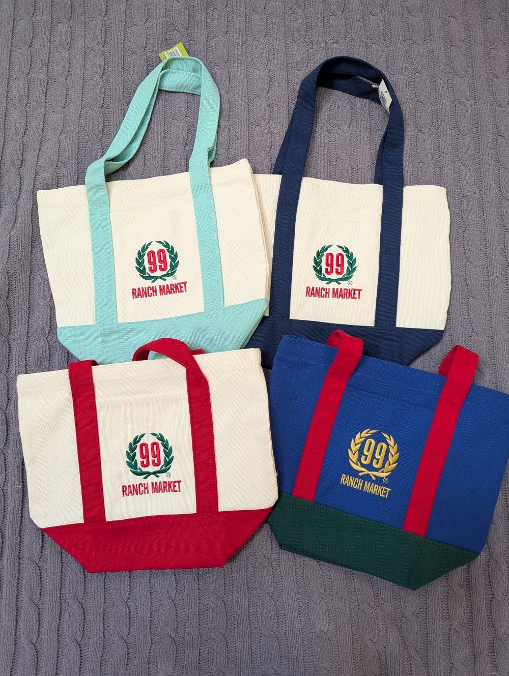 99 Ranch Mini Canvas Tote Bags Set Of 4 Assorted Colors BNWT